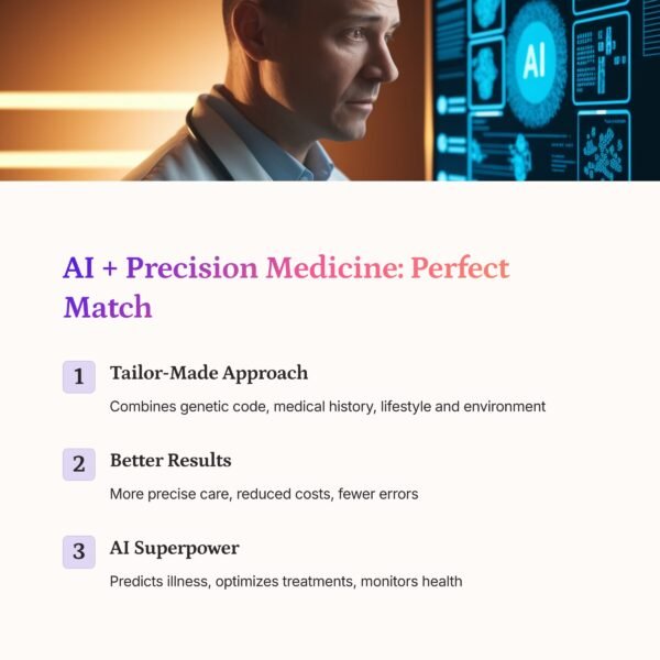 doctor analyzing personalized patient genetic data on digital screen with AI assistance, medical setting, professional lighting